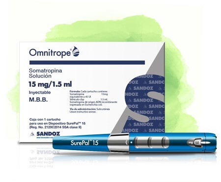 Blue and white box of Omnitrope 15mg Injectable Solution with Blue Omintrope SurePal 15 Syringe