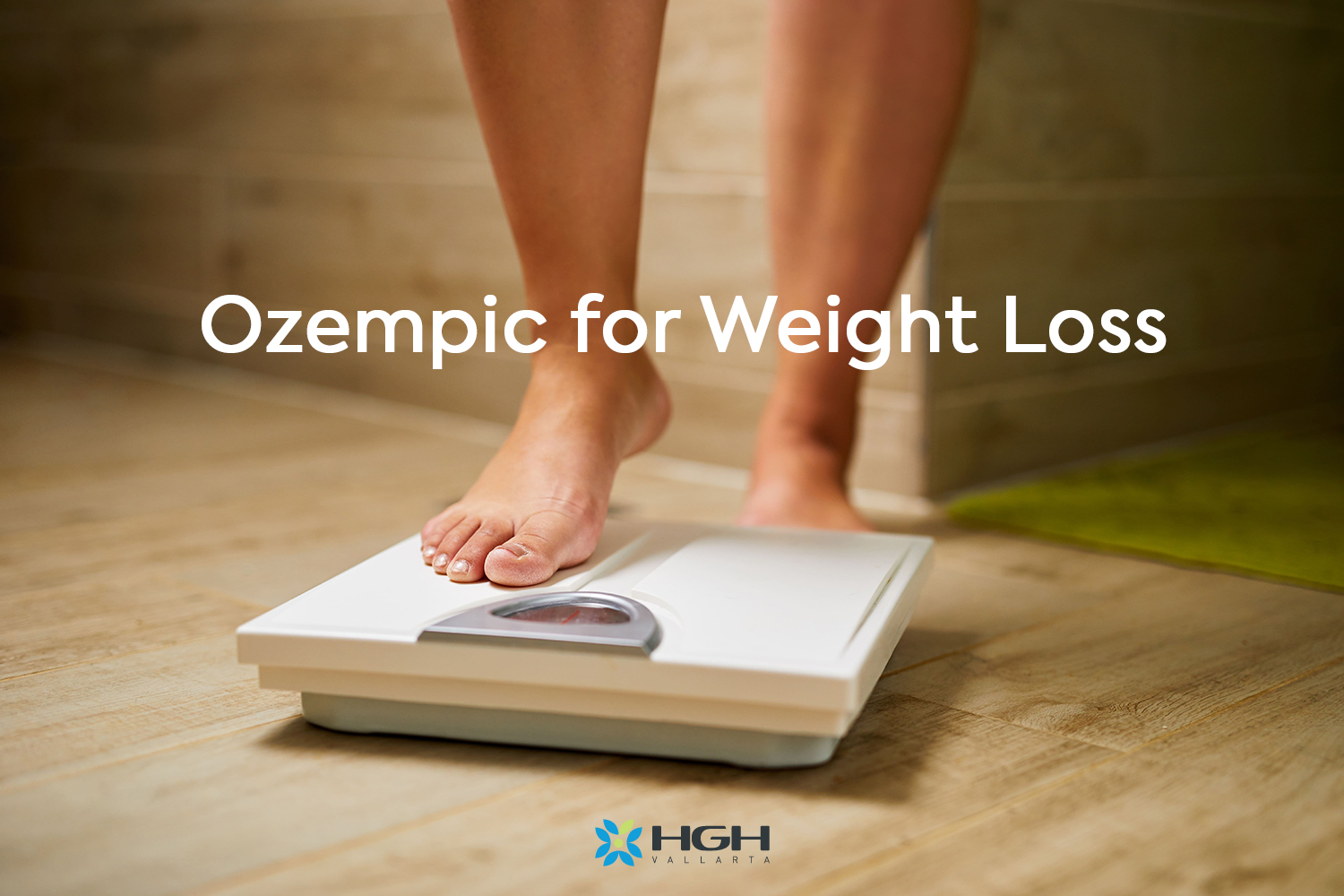 Ozempic for weight loss on image of person stepping on scale